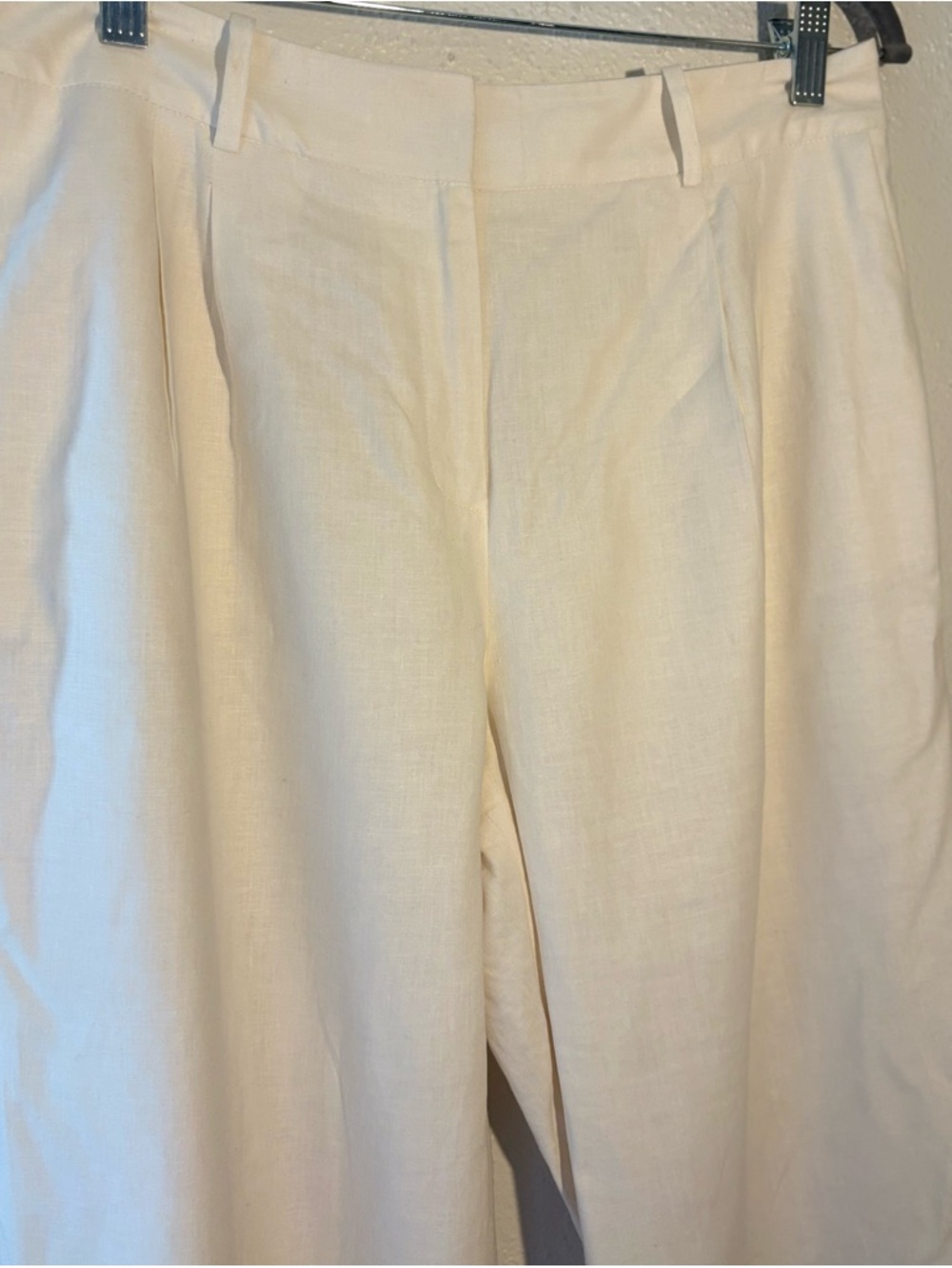 Calvin Klein Linen Blend Preppy Pleated Cream Pants Women's Size 10 - Picture 4 of 6